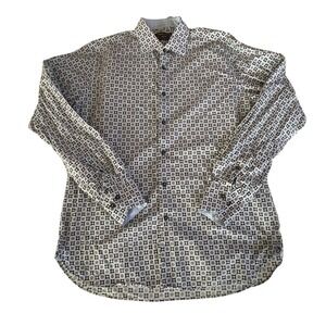 HAMMER MADE Mens Italian Cotton Button Down Shirt Geometric Print Long Sleeve‎